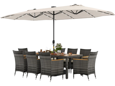 Costway 11-Pc Patio Dining Set w/ 15' Double-Sided Umbrella & Base 36148795 New