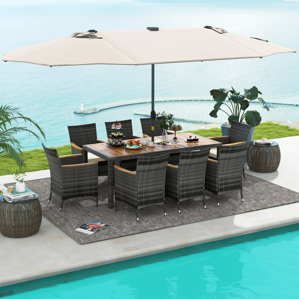11 Pieces Patio Dining Set with 15 Feet Double-Sided Patio Umbrella Base Included-Navy