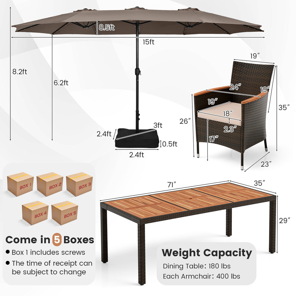 Costway Patio Dining Set 10 Pieces with 15' Double-Sided Umbrella New