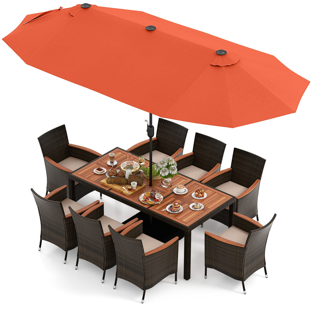 Costway Patio Dining Set 10 Pieces with 15' Double-Sided Umbrella New