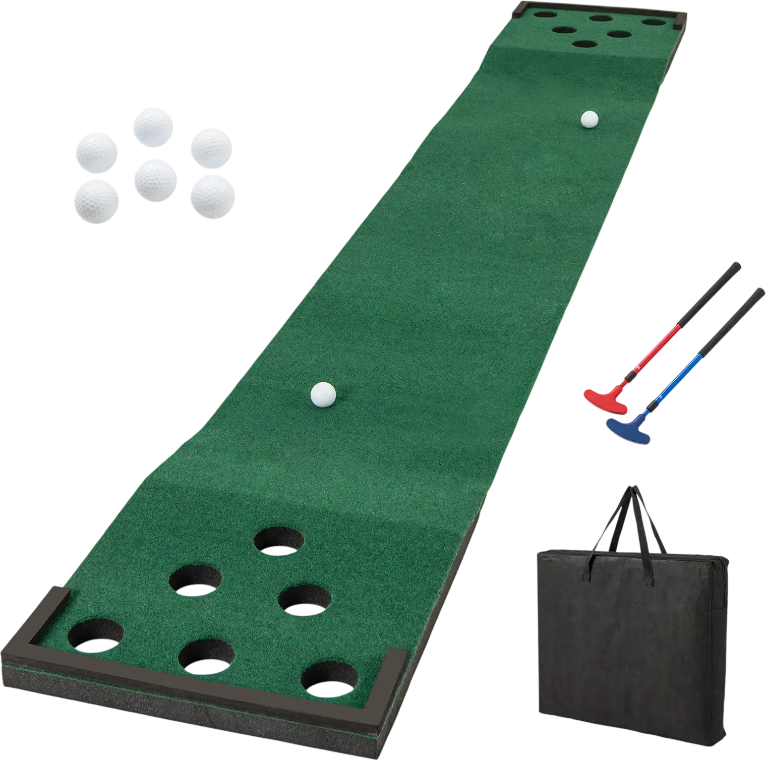 Costway 11' Indoor/Outdoor Putting Green Mat Set w/ 2 Adjustable Putters & 6 Balls 791368452 New