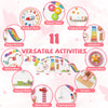 11-in-1 dinosaur activity wall busy board featuring xylophone, clock, and shape sorters for toddlers' educational play.