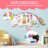 Colorful 11-in-1 dinosaur activity wall busy board for toddlers, featuring musical xylophone and fine motor skill games.