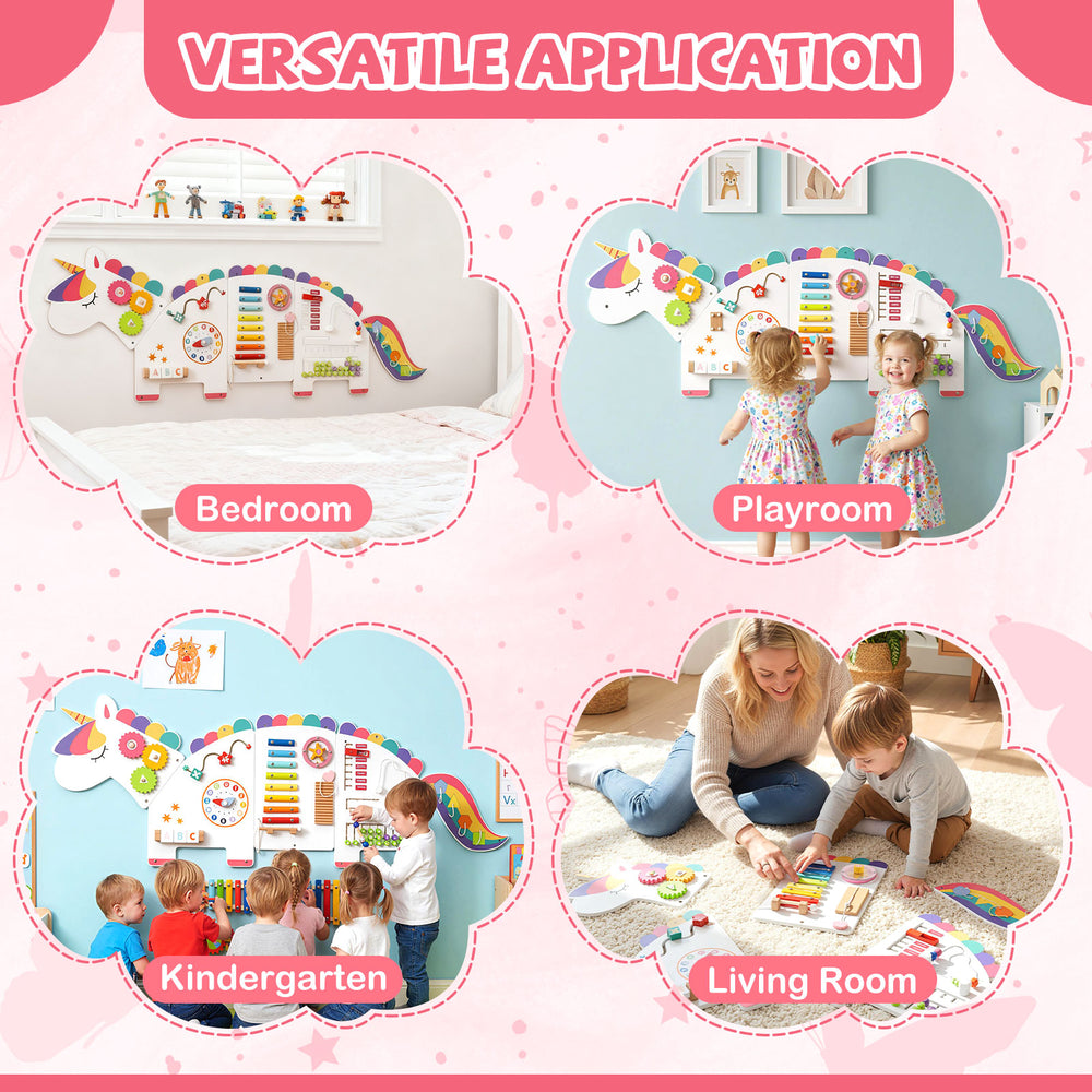 Dinosaur-themed 11-in-1 activity wall panel for toddlers, featuring musical xylophone and educational games for.