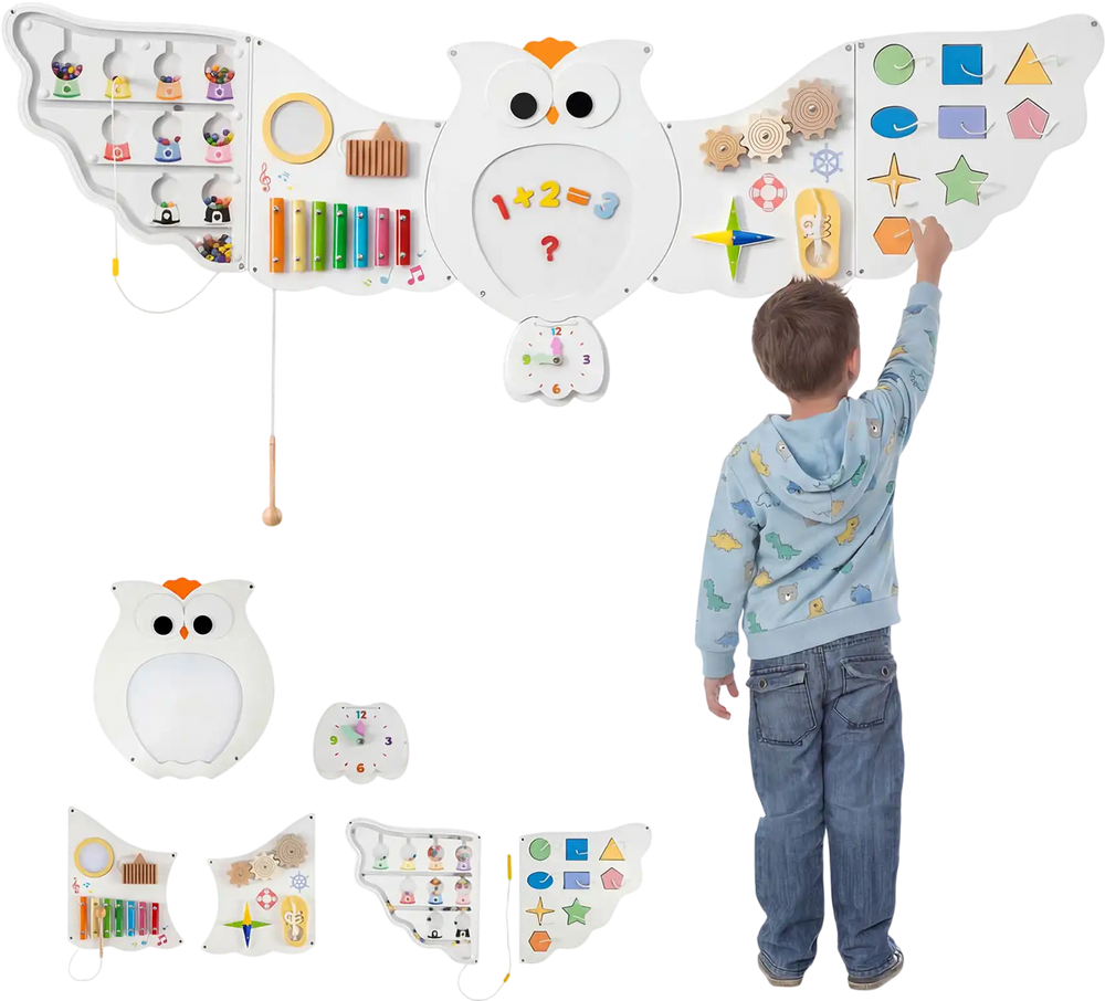 11-in-1 Toddler Learning Activity Center Owl Activity Wall Busy Board Panels for 3+ Years Old