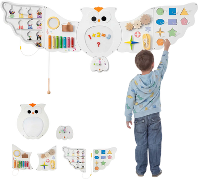 Costway 11-in-1 Toddler Owl Activity Wall Busy Board Learning Center 72881488 New
