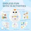 Owl activity wall busy board featuring 11 learning activities for toddlers, including a magnetic number board and.