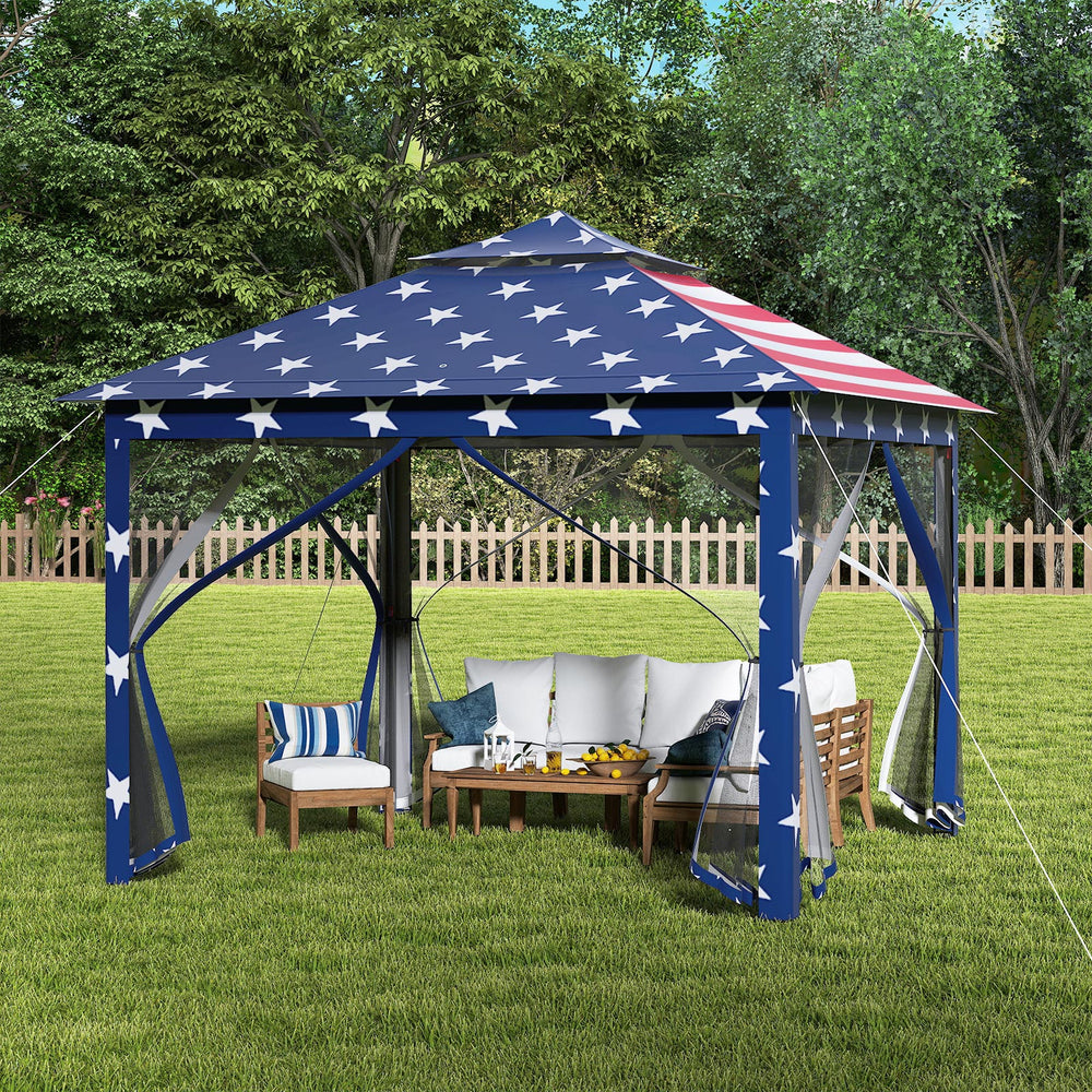11 x 11 Feet 2-Tier Pop-Up Gazebo Tent Portable Canopy Shelter Carry Bag Mesh-Blue - Gallery View 1 of 11