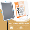 Height adjustable 11 x 17 inch A3 sign stand with aluminum frame, designed for clear display of notices and ads.