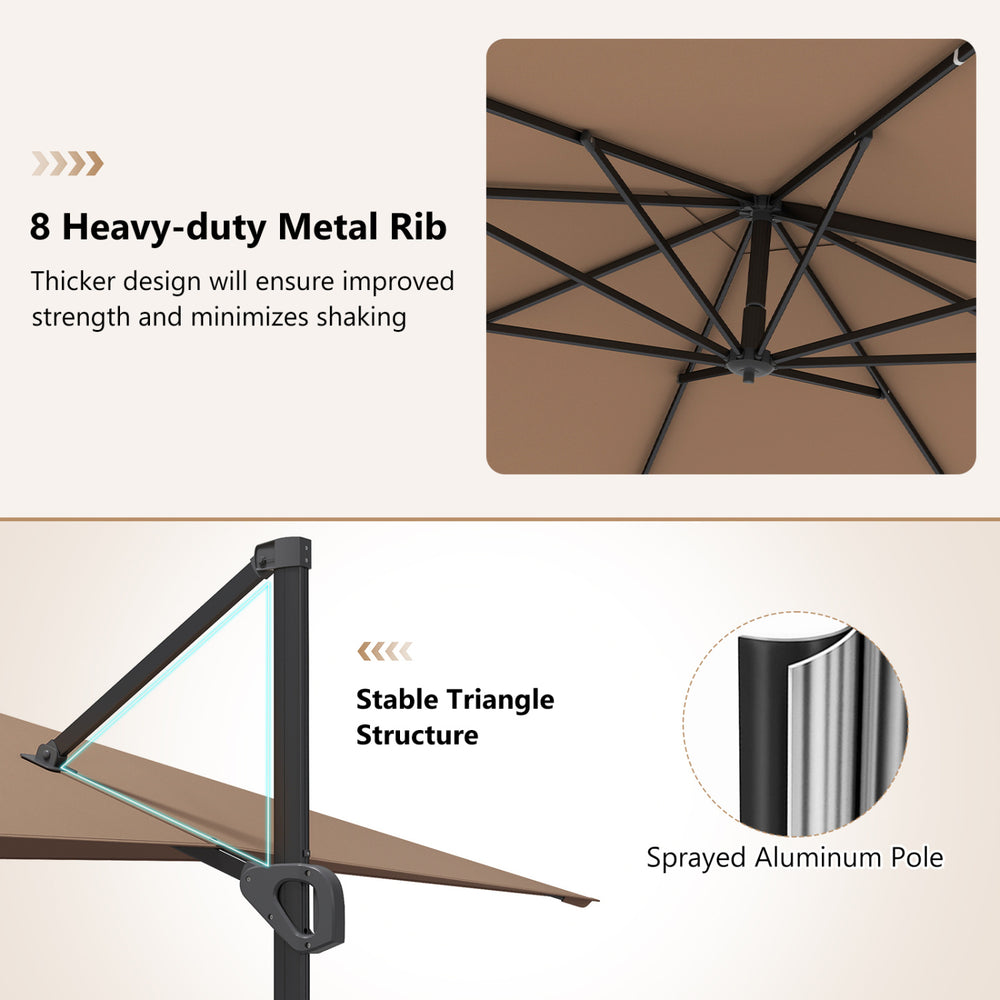 11 x 9 ft Cantilever Patio Umbrella with 360° Rotation and Easy Tilt Adjustment-Beige