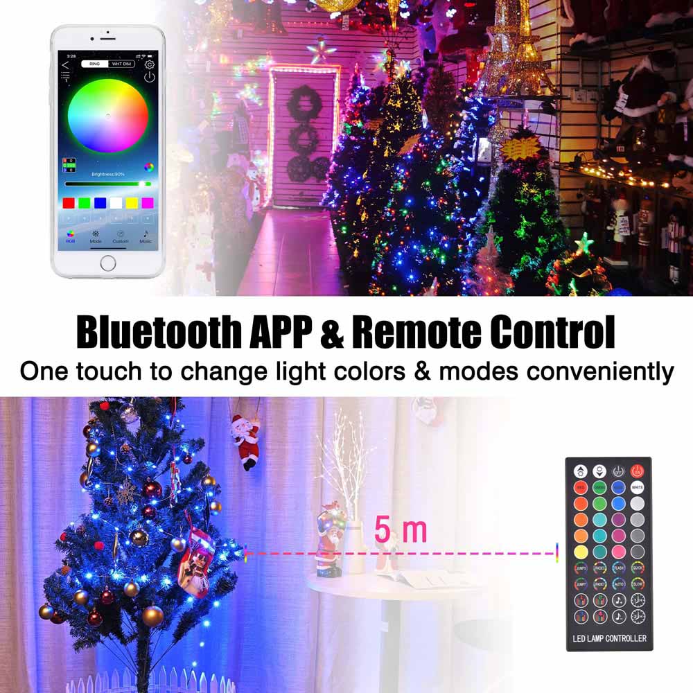 Yescom LED Christmas Light APP Bluetooth Remote Control Mulit-Color 33ft New