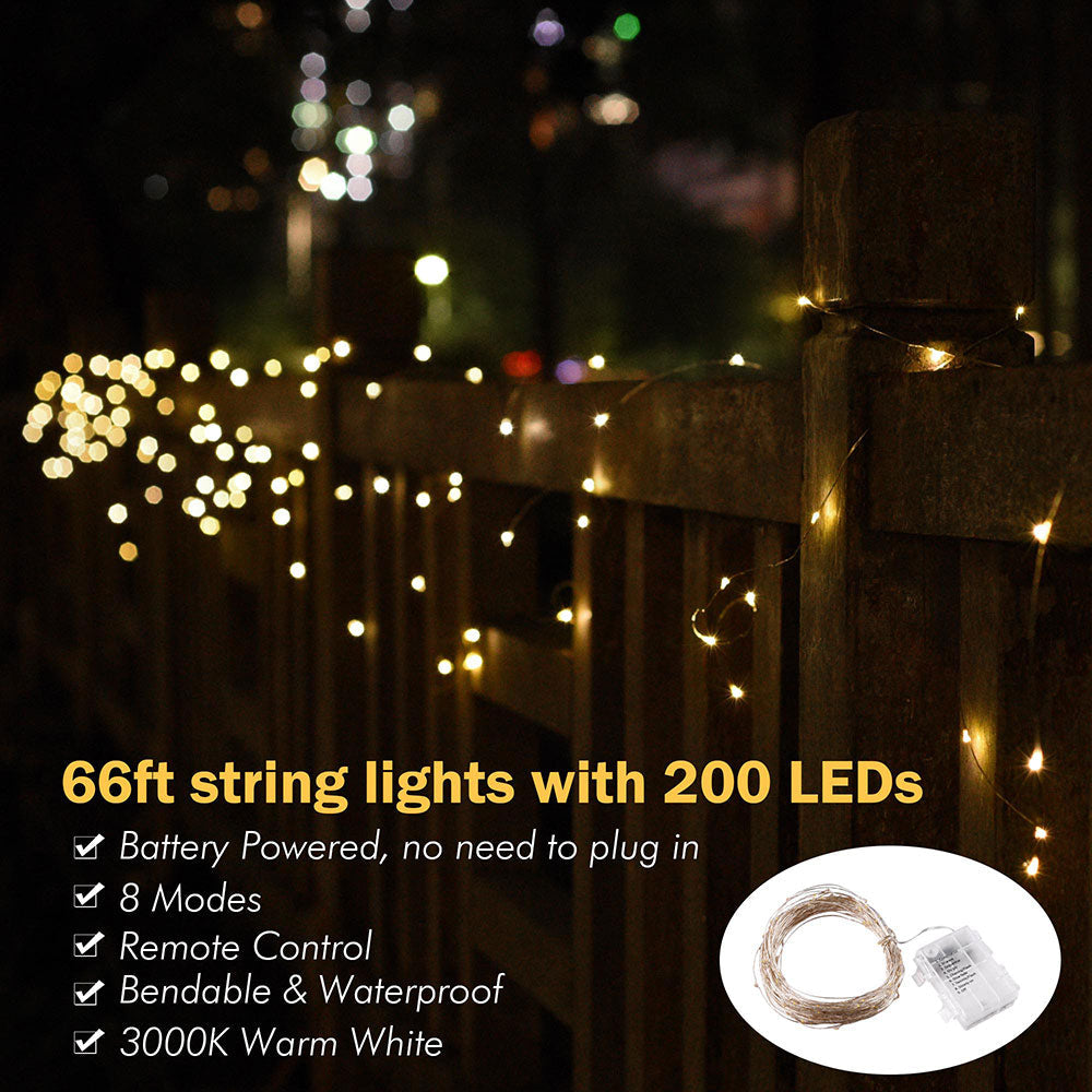 Yescom Copper String Light Battery Powered 66ft New