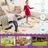 Kids playing on the 12-piece wooden balance beam set with colorful stepping stones, promoting balance and creativity.