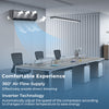 Mini split air conditioner with 360° air flow supply, 12000 BTU, inverter technology for energy efficiency in gray.