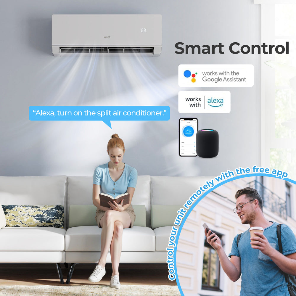 Mini split heat pump with smart control, 12000 BTU, ENERGY STAR certified, for efficient heating and cooling.