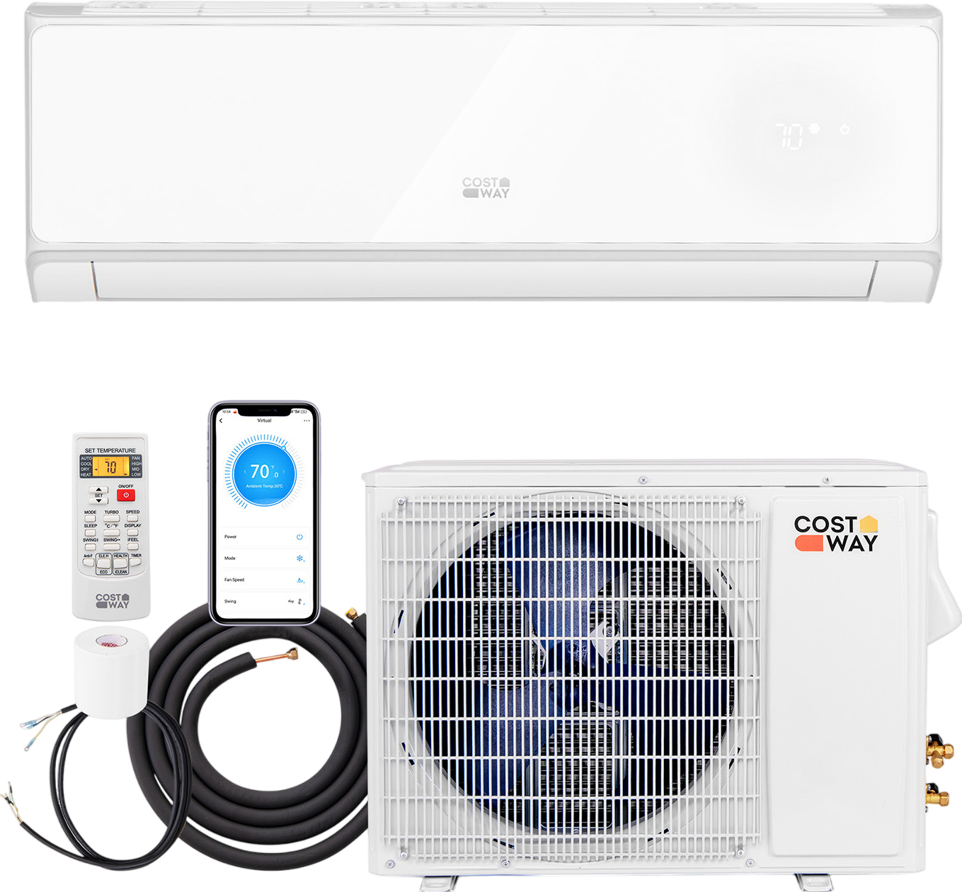 Costway Mini Split Air Conditioner & Heater 12000BTU Wifi Enabled 22 SEER2 New