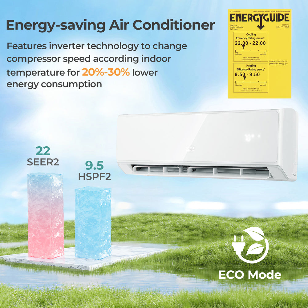 Costway Mini Split Air Conditioner & Heater 12000BTU Wifi Enabled 22 SEER2 New