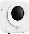 Compact 1.5 cu.ft portable clothes dryer in white with knob control and five drying modes for efficient laundry care.