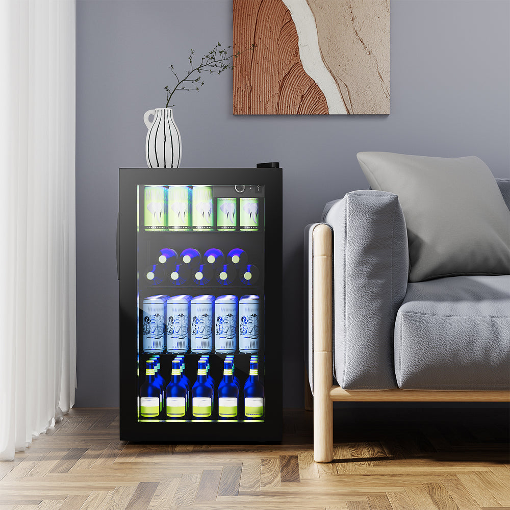 Costway Beverage Mini Refrigerator with Glass Door 120 Can Capacity New