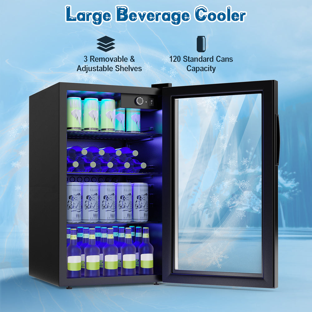 Costway Beverage Mini Refrigerator with Glass Door 120 Can Capacity New