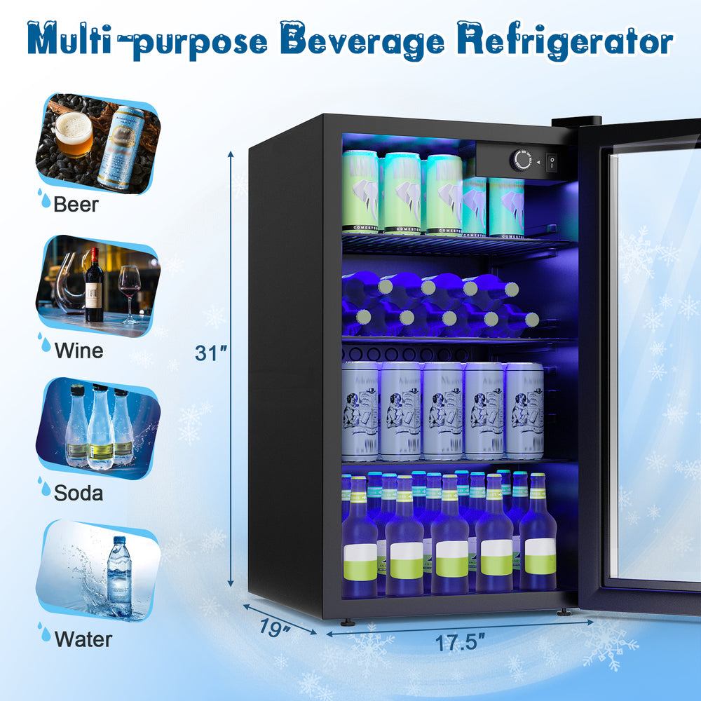 Costway Beverage Mini Refrigerator with Glass Door 120 Can Capacity New