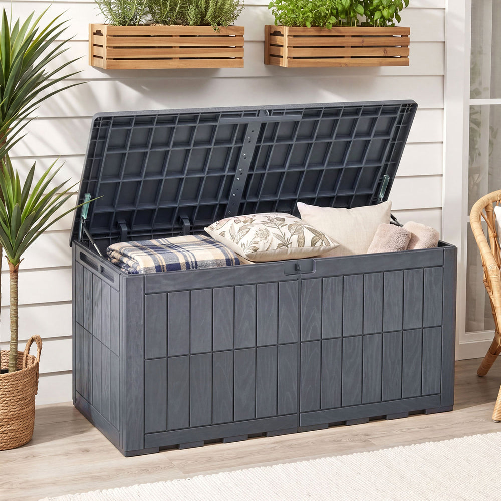 120 Gal Outdoor Deck Box with Lid and Handles for Garden Tools-Grey - Gallery View 1 of 11