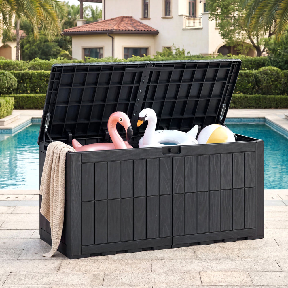 120 Gal Outdoor Deck Box with Lid and Handles for Garden Tools-Black - Gallery View 1 of 11