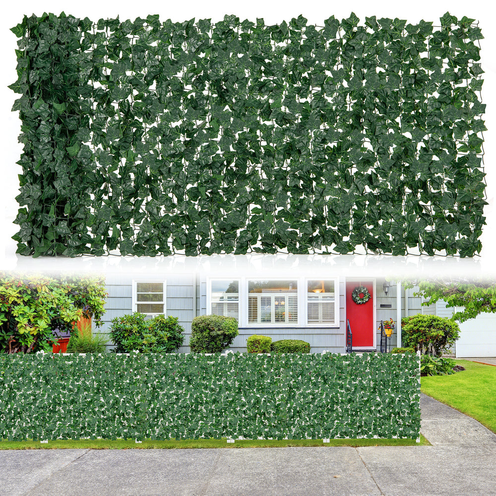 Artificial ivy privacy fence measuring 120 x 40 inches, featuring dense non-fading leaves for indoor and outdoor decor.