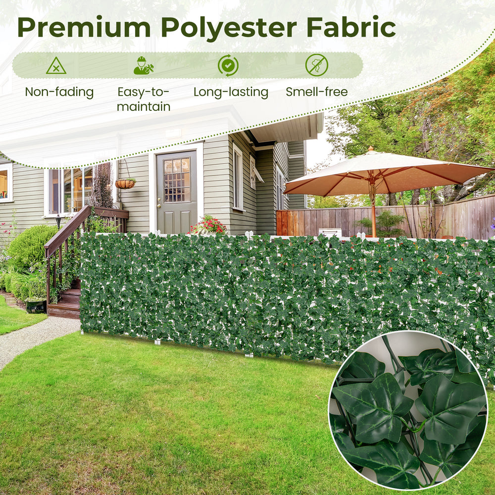 Artificial ivy privacy fence featuring dense, non-fading leaves, ideal for outdoor decoration and privacy enhancement.