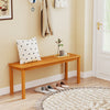 Acacia wood outdoor bench with slatted seat, designed for garden use, comfortably seating two people.