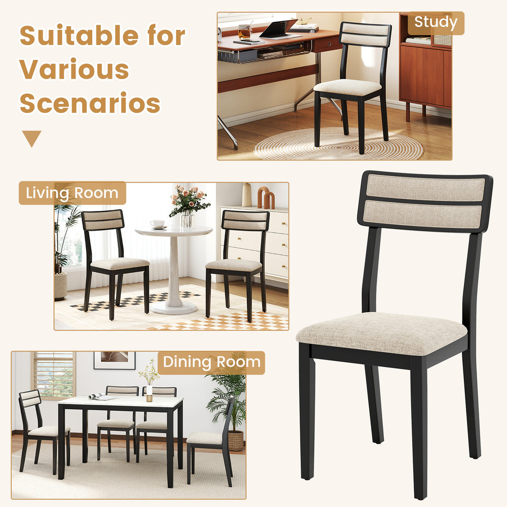 Modern dining chair with tilt backrest in black, featuring padded seat and elegant back pattern for versatile use.