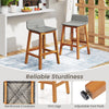 Set of 2 solid acacia wood bar stools with gray PE rattan seats, perfect for porch or balcony use.