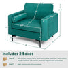 Modern accent chair in teal suede fabric with removable cushions and armrest storage, perfect for home relaxation.