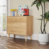 Free-standing 4-drawer dresser in natural wood tone with modern appeal, perfect for stylish storage solutions.