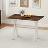 Modern dining table with X-shaped frame in white, featuring a spacious wood grain surface for versatile use.