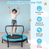40-inch blue trampoline for kids with padded edge, foam handle, and stable design for indoor and outdoor fun.