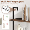 5-tier wall mount ladder shelf in rustic brown with dual anti-tipping kits for stability and safety in home office use.