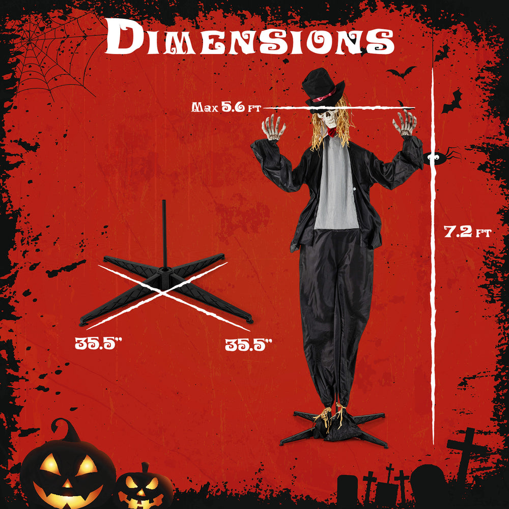Dimensions of the 7.2 FT Halloween Animatronic Standing Groom with a stable base for indoor or covered outdoor use.