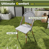 Single dining chair with contoured backrest and large seat, crafted from woven rattan for outdoor comfort.