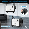 Crawl space dehumidifier with 124 pints/day capacity, freestanding or hanging installation, and adjustable humidity.