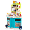 Kids kitchen playset in blue showcasing a microwave and oven, designed for imaginative cooking adventures.