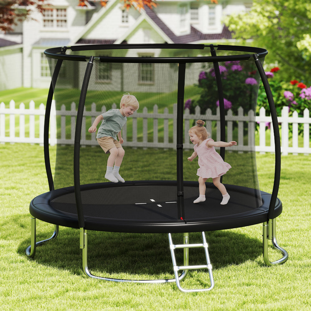 12FT Outdoor Trampoline Heavy-Duty Recreational Trampoline with Safety Enclosure Net-Black - Gallery View 1 of 10