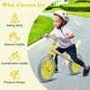 12-inch balance bike in green with adjustable seat and rotatable handlebar, ideal for kids' riding skills and balance.
