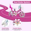 Kids bike with 12-inch wheels, dual brake system, and training wheels, perfect for 3-4 years old, in vibrant pink.