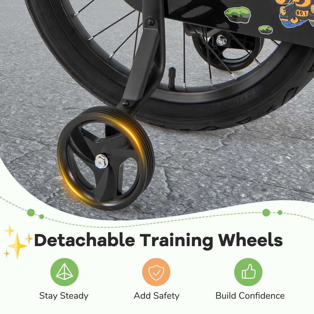 Detachable training wheels on a 12-inch kids bike for added safety and stability, ideal for ages 3-4 years old.