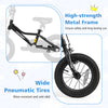 High-strength metal frame and wide pneumatic tires for the 12-inch kids bike, ensuring safety and stability for young.