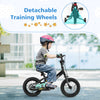 Kids bike with detachable training wheels, adjustable saddle and handlebar, designed for ages 3-4 years for safe riding.
