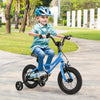 Blue 12-inch kids bike with removable training wheels, adjustable saddle, and hand brake for ages 3-4, perfect for.