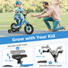 12-inch kids bike with adjustable saddle and handlebar heights, featuring removable training wheels for ages 3-4 years.