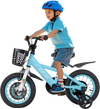 Kids bike with adjustable handlebar and saddle, featuring training wheels and front basket, perfect for ages 3-4 years.